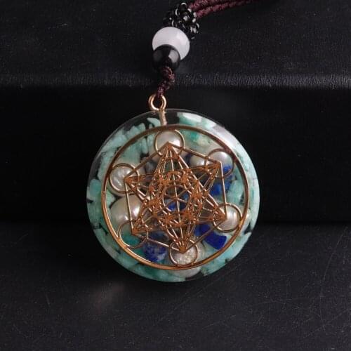 Orgone Energy Pendant Necklace Resin Jewelry Natural Turquoises Pendant Gathering Healthy Lucky Necklace Meditation Pendulum