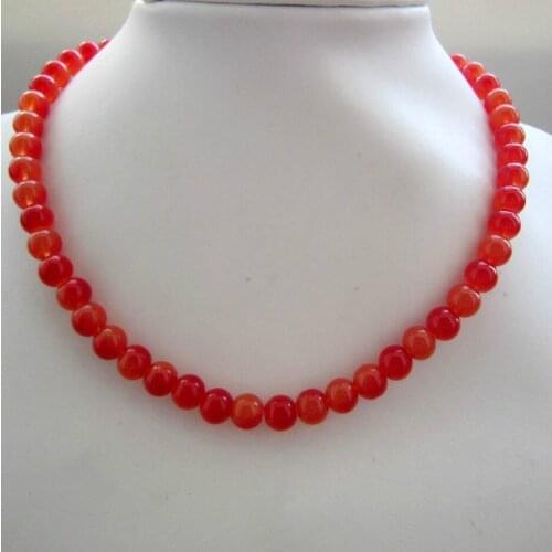 925 handmade lovely bead Miss charm Jew20378 FINE CHINESE POMEGRANATE RED STONE ROUND SHAPE BEAD NECKLACE 8mm 5pc