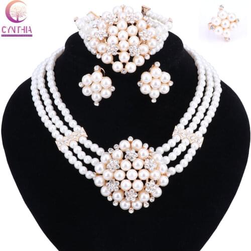 New Year Gift~Beads Choker Classic crystal simulated-pearl Nigerian African Beads Jewelry Set Wedding Party Queen Jewelry Sets