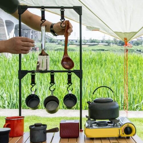 Portable Desktop Storage Rack Hanging Shelf BBQ Grill Organizer with Hooks