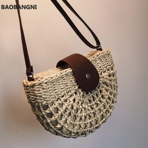 Casual rattan women shoulder bags wicker woven lady crossbody bag summer beach straw bags lady small purse travel