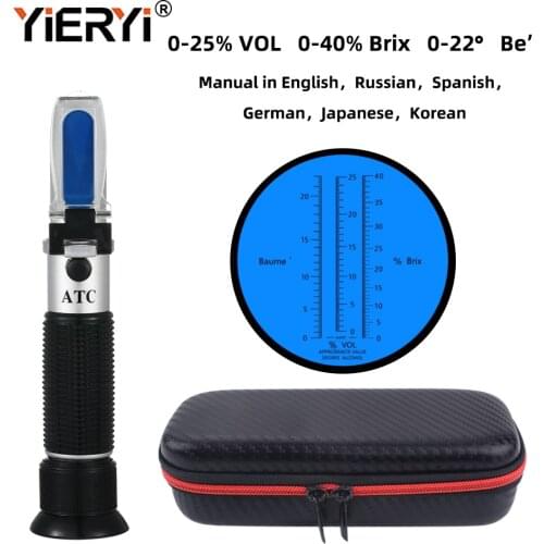 Yieryi 3 in 1 Hand Held Grape & Alcohol Wine Refractometer (Brix, Baume and W25V/V Scales) with black bag