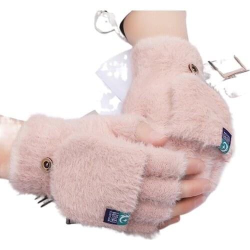 Kawaii Cute Office Worker Winter Gloves Women Warm Plush Skin-friendly Smooth Silky Convenient Comfortable Writing For Students