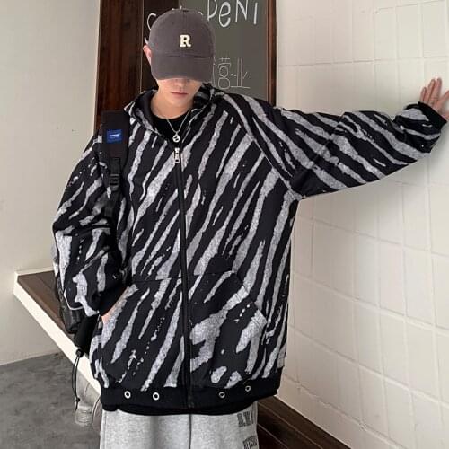 Harajuku Oversized Sweatshirts Zip-up Hoodies For Men Fashion Print Hooded Long Sleeve Unisex Casual Streetwear Sweatshirt