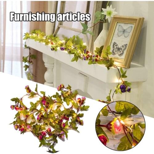 Товары для дома 2.2m 25 Lights Simulation Green Leaf Rattan String Light Artificial Flower Decorative Atmospheres String Lights