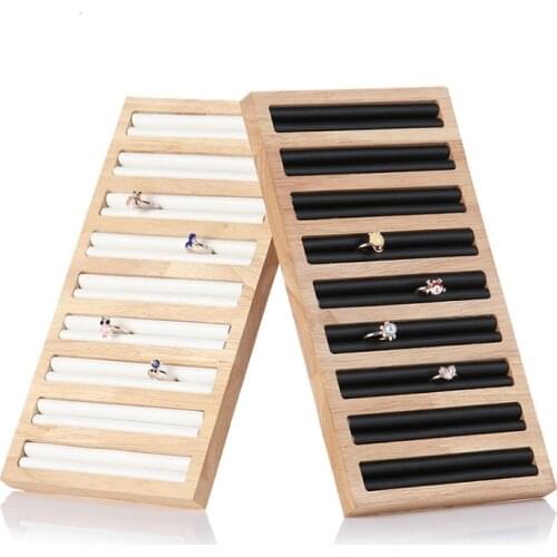 Solid wood+PU 9 Seats Bangle Ring Stud Earring Bracelet Display Props With Microfiber for Exhibition Jewellry