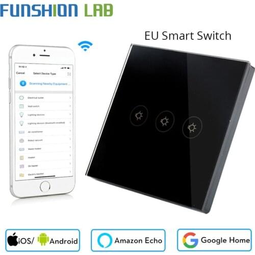 Wifi Smart Wall Switch EU Socket 3 Gang Touch Panel Mobile Phone Remote Control Work with Amazon Alexa Google Home