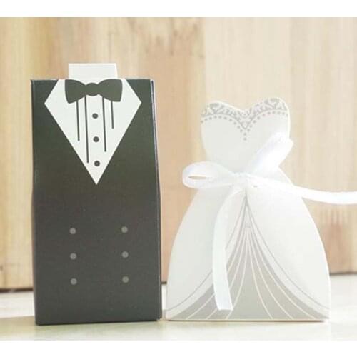 Ynaayu 100pcs/lot Wedding Candy Box 50pcs Bride + 50pcs Groom Boxes Wedding Favors Sugar Bags For Party Supply