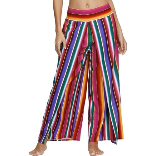 Womens Casual Beach Boho Baggy Print Hippie Pilate Yoga Pants，Slit Wide Leg Pants,Belly Dance Pants Costumes