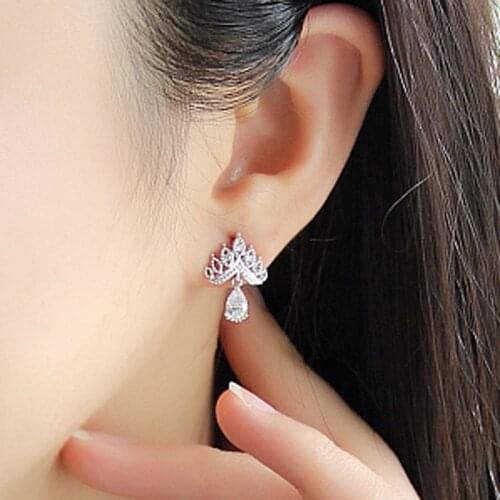 New Arrival Fashion Shiny Shinning Crystal Women Water Earrings CZ Fashion Crown 925 Sterling Silver Stud Earring Free Shipping