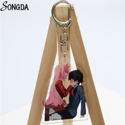 02 Zero Two Anime Figures Keychain Darling In The Franxx Acrylic key Chain for Car Bag Keys Original Keychains Friends Cute Gift