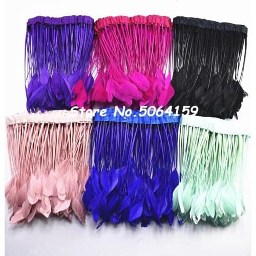 2Meters Leather pink Dyed Stripped Coque Goose Tail Feathers Trims fringe Feathers for Crafts Ribbon Wedding Costumes Plumas