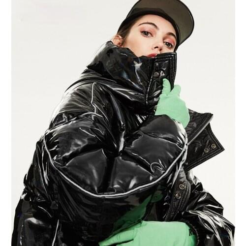 2021 New Winter Jacket Women X-long 90% White Duck Down Coat Warm Silver Laser Loose Outerwear Streetwear Hooded Overcoat