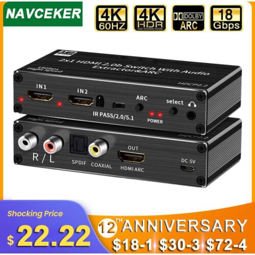 Mini 2x1 4K HDMI Switch Audio Extractor With ARC & Optical Toslink HDMI 2.0 Switch 4K 60Hz HDMI Switcher Remote For Apple TV PS4