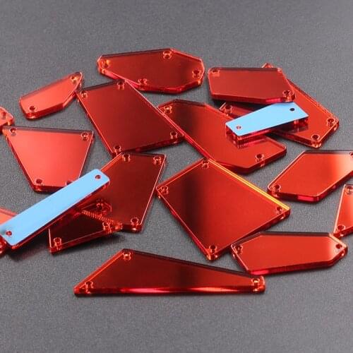 30piece/set Popular Red Color Acrylic Mirror Sew on rhinestones flat back Sew-on Stone for Dress decoration