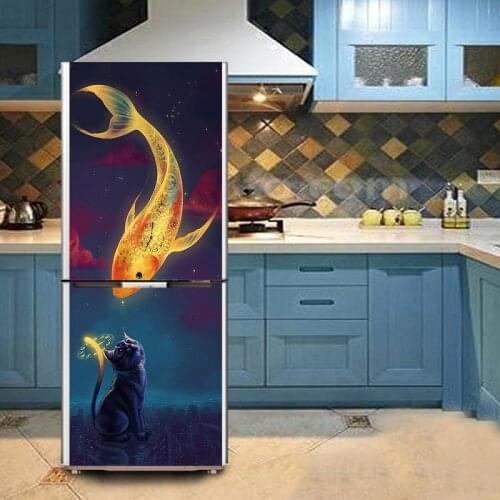 3D Fridge Sticker Self-Adhesive Pvc Material Diy Sticker Kitchen Refrigerator Door Wallpaper Poster Home Decoration Art Mural