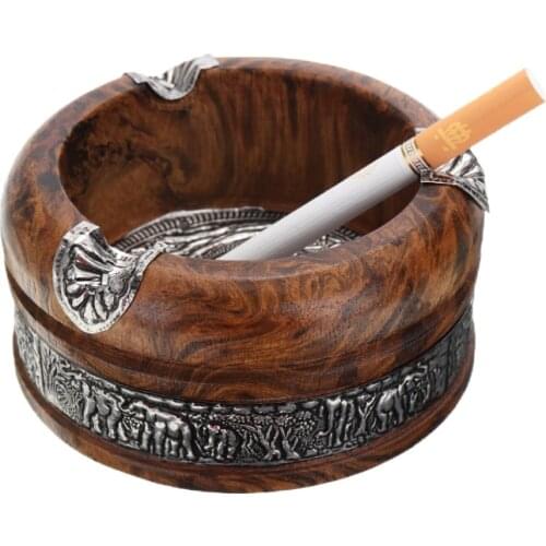 4" Mini Wood Ashtray Holder Round Ashtrays Tray Portable Cigarettes Ash Tray Holder for Indoor Outdoor Home Office Decor