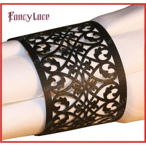 50X Pearlescent Black Wedding Party Decoration Lace Paper Napkin Rings Holders Wedding Banquet Dinner Decor Favor Free Shipping