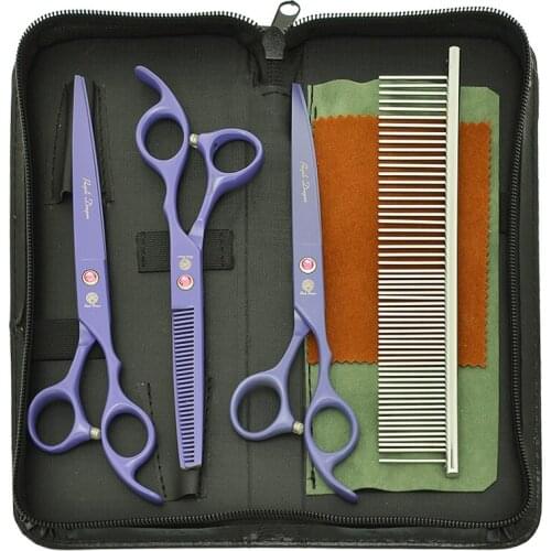 7.0" Purple Dragon Animals Shears Straight Cutting Thinning Tesouras Professional Pets Grooming Scissors Curved Clippers B0038B