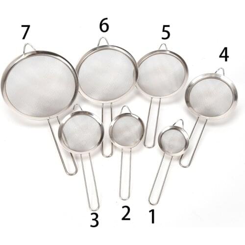 7Sizes Flour Sifter Sieve Colanders DIY Kitchen Tools Stainless Steel Wire Fine Mesh Oil Strainer High Quality