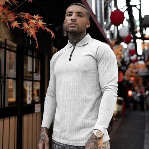 Running Polo Long Sleeve T Shirt Men Fitness Slim Fit Sports Strips T-shirt Fashion Tees Tops Summer Knitted Gym Clothing