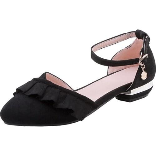 Big Size ladies high heels women shoes woman pumps Shallow mouth thick with a pointed word buckle