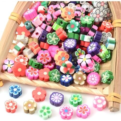 30pcs10mm Beautiful Flower Shape Polymer Spacer Loose Clay Beads for Jewelry Making Bracelet DIY Accessories