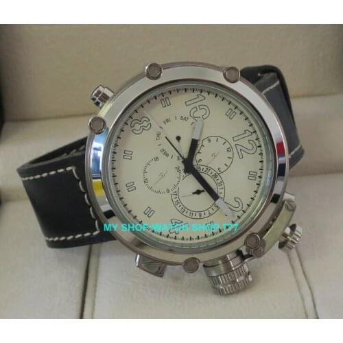 PARNIS 50 mm big watch U Automatic Self-Wind movement Mmultifunction mechanical Wristwatches Put on the right hand 323aa