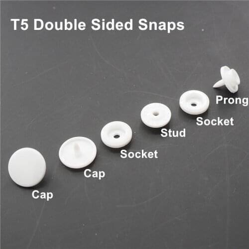 Chengkai 1000 sets T5 Size 20 Kam Plastic Resin Double Sided Snaps Buttons fasteners 6 spare part white round snaps