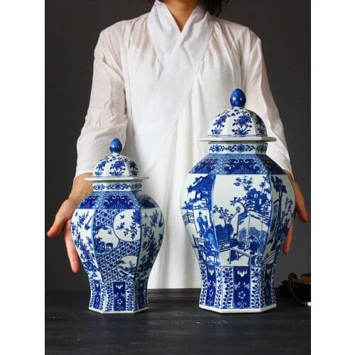 Decoration Chinese Style Living Room Jingdezhen Blue And White ceramic Ginger Jar Hotel porcelain temple jar
