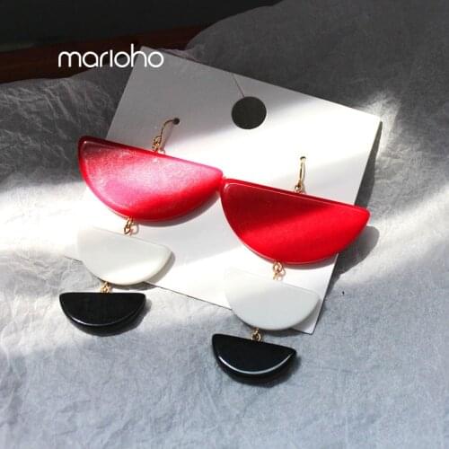 Womens Red White Black Acetic Acid Exaggerated Geometric Drop Earrings Fashion Contrast Color Earrings Simple Jewelry Party