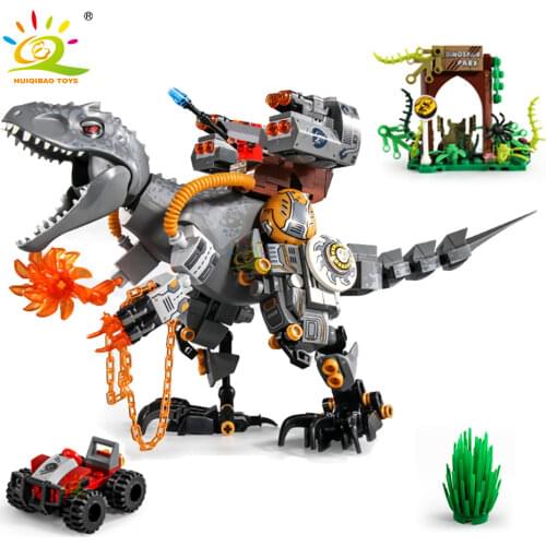 HUIQIBAO TOYS 560pcs Dinosaur Building Blocks for Children Jurassic Tyrannosaurus with 4 Figures City Dragon World Bricks Set