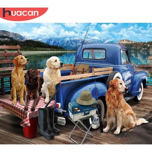 HUACAN Painting By Numbers Dog Animal HandPainted Wall Art Unique Gift DIY Frame Drawing By Number Lake Childrens Room Decor