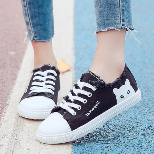Women Sneakers Lace Up Casual Shoes Cat Canvas Shoes Woman Flats Espadrilles White Shoes Ladies Zapatos Mujer Spring Lhcgy