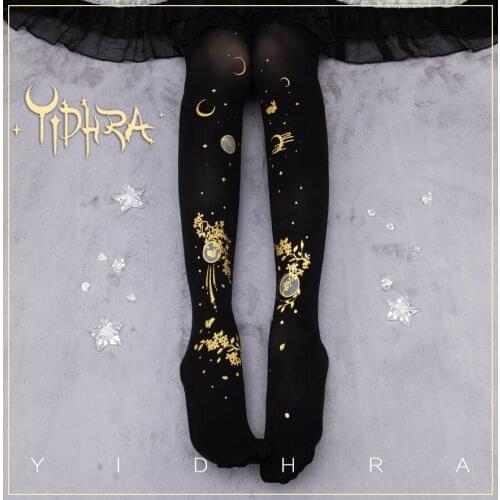 Chinese Style Girl Retro Laurel Rabbit Gold Stamping Printing Thigh High Socks Gothic Lolita Knee High Stocking Autumn Cosplay