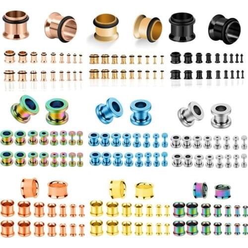 16/18PCS Stainless Steel Ear Stretching Kit Tunnel Screw Fit Gauge 14G-00G Ear Stretching Set Starter Gauge Plug Ear Tunnel Set