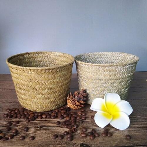 Seagrass Laundry Basket Folding Handmade Rattan Straw Flower Pot Planter Wicker Clothing Toy Storage Basket Home 16.3*11cm