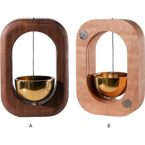 Creative Windchime Solid Wood Brass Refrigerator Door Wind Bell Wooden Doorbell Magnetic Refrigerator Door Chimes