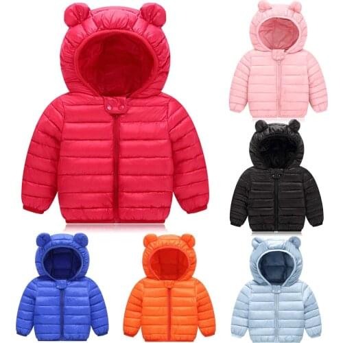 Baby Boys Girls Jackets Kids Light Down Coats Children Clothes Spring Autumn Winter Warm Outwears Ear Hoodies Vests 1-4T