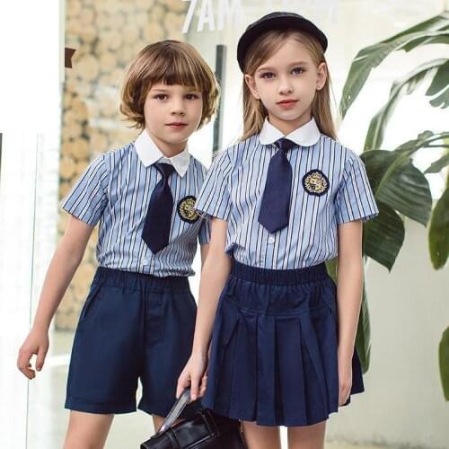 Summer Children Japanese Korean School Uniforms Girls Boys Striped T Shirt Top Navy Skirt Shorts Student Clothes Set Suit Outfit