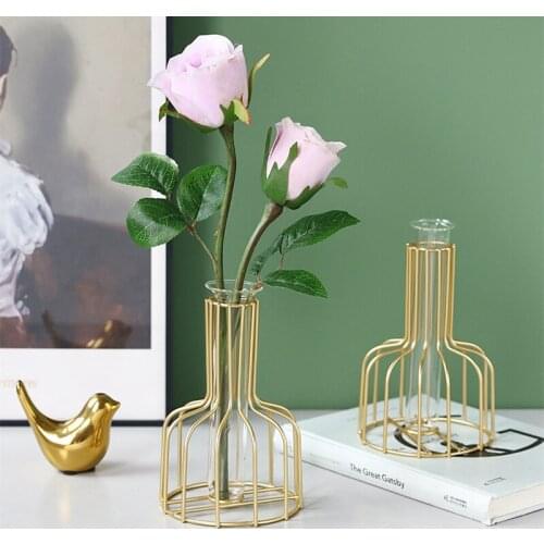 Nordic Metal Vase Home Decoration Accessories Modern Living Room Office Flower Arrangement Small Flower Pot Creative Glass Vase