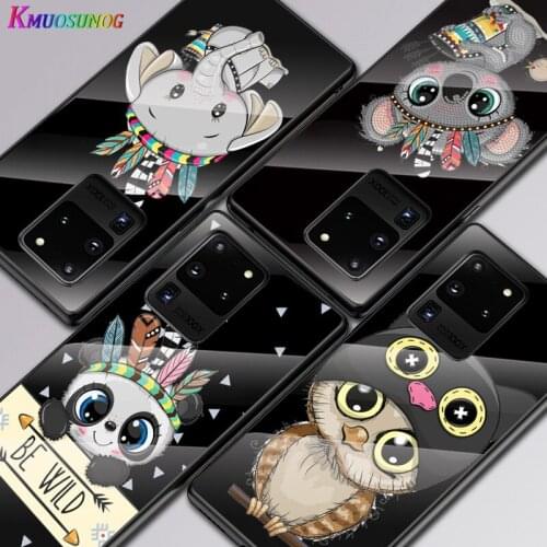 Cute Cartoon Animals For Samsung Galaxy S20 FE S10e S10 S9 S8 Ultra Plus Lite Plus 5G Tempered Glass Cover Phone Case