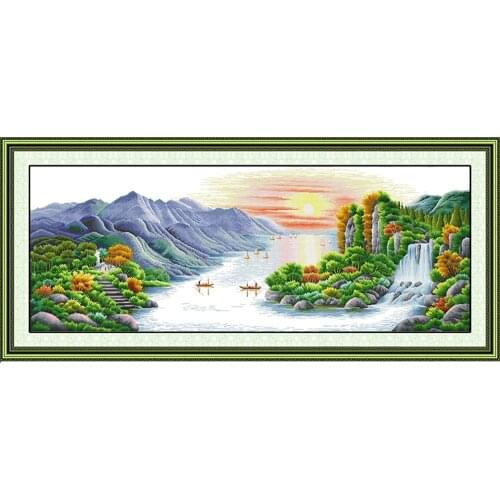 NKF Picturesque Scenery Handcraft Needlepoint Kits Counted Stamped Canvas Christmas Cross Stitch Sets for Home Decor