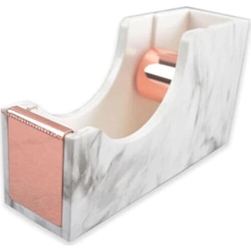 Marble Print Tape Dispenser Desk Adhesive Tapes Holder with Rose Gold 1" Metal Core for Office School Home Stationery Supplies