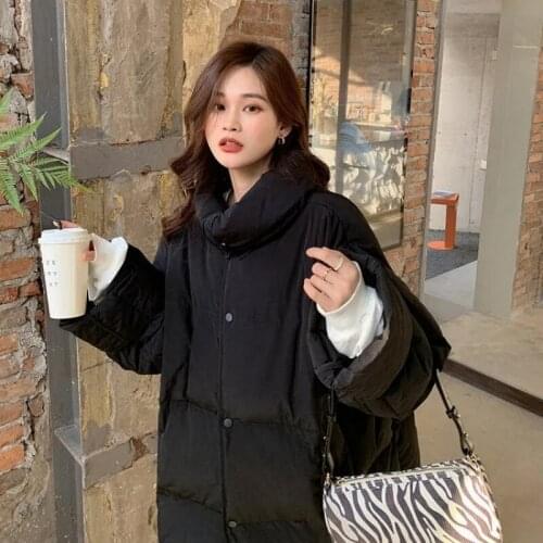 2021 Winter New Cotton-padded Womens Mid-Length Loose-thick Student Clothes Bread Solid Color Padded Outerwear Parka