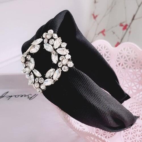 CN New Fashion Square Rhinestone headbands for women head solid Fabric hairband winter Bezel hair hoop girl Hair Accessories