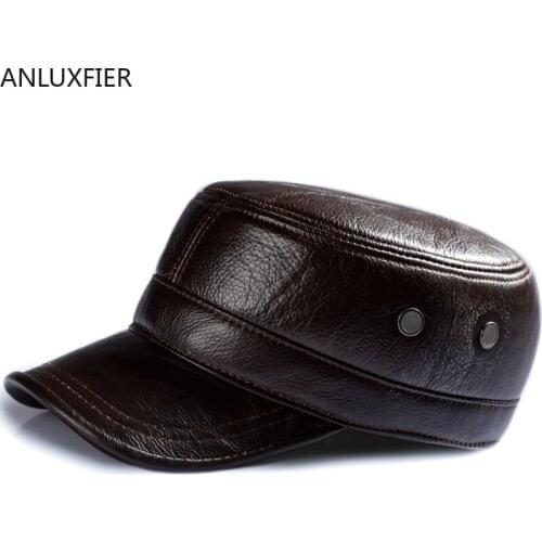 H6954 Autumn Winter Leather Visor Hat Mens Genuine Leather Flat Top Cap Middle-aged Elderly Male Thin Leisure Outdoor Warm Caps