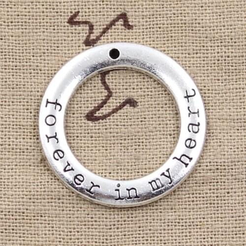 6pcs Charms Circle Forever In My Heart 28x28mm Antique Making Pendant fit,Vintage Tibetan Silver color,DIY Handmade Jewelry