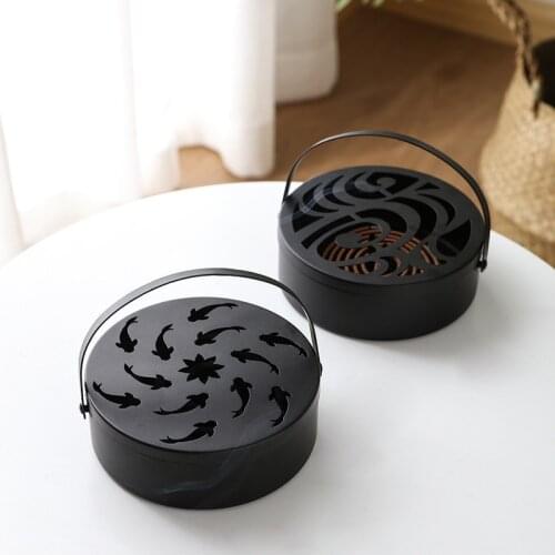 Hollow Iron Mosquito Coil Holder Fire-resistant Mosquito Coil Box With Handle And Lid Portable Anti Scald Incense Burner