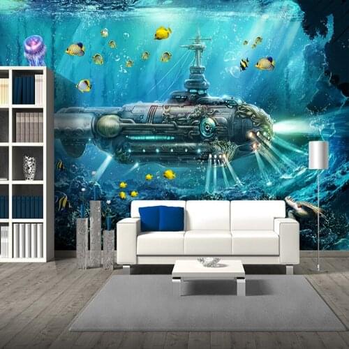 Dropship Custom 3D Photo Wallpaper Submarine Underwater World Wall Decor Mural Wall Decorations Living Room Blue Wallpaper Mural